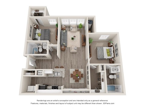 A floor plan of an apartment with a bedroom, bathroom, kitchen, and living room
